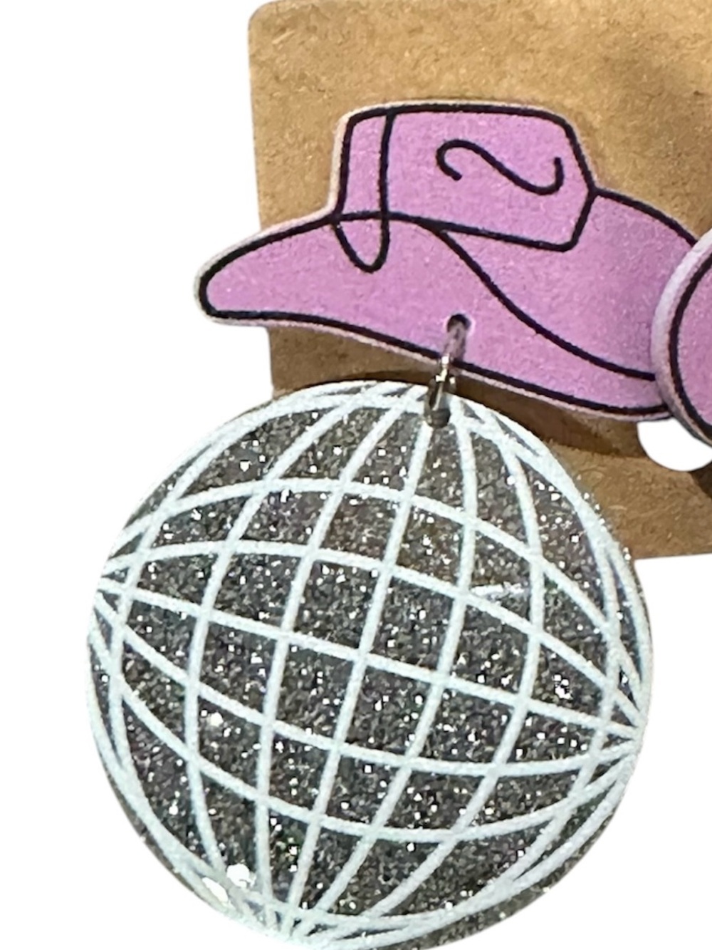 Pink Cowboy Hat Glitter Globe Statement Earrings - Picture 2 of 2